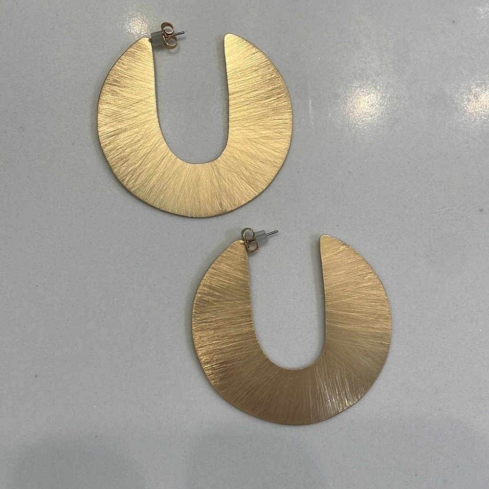 Anthropologie Brushed Gold Open-Circle Hoop Earrings